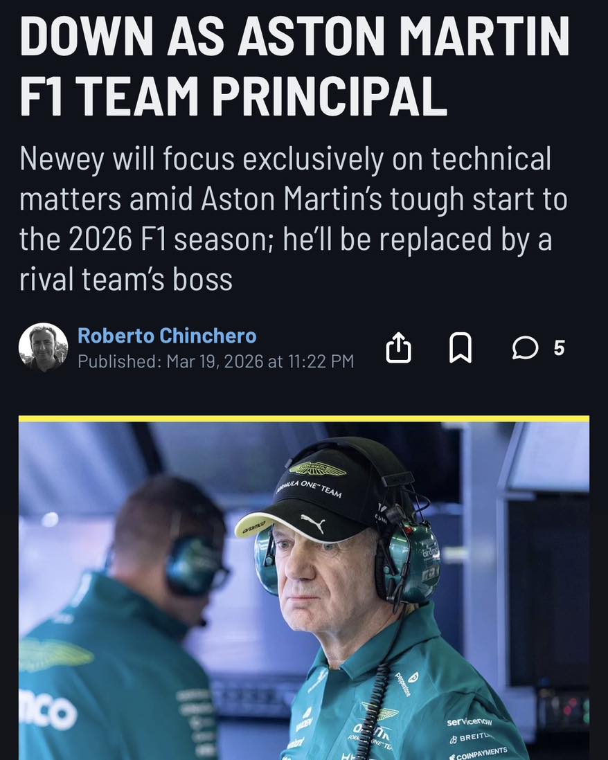 突發：Adrian Newey 將卸下領隊一職！